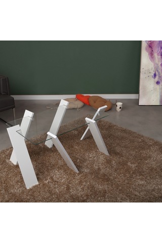 Roman Maxi Cam Orta Sehpa Beyaz / Renkli Dikdörtgen Orta Sehpa