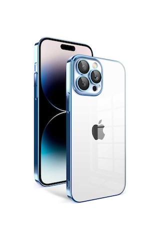 Thegencoo İphone 14 Pro Uyumlu Kamera Korumalı Renkli Çerçeveli Tgco Garaj Kılıf-mavi Açık