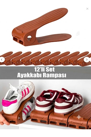 12'li Ayarlanabilir Ayakkabı Rampası - Ayakkabı Dolap İçi Düzenleyici Organizer- Kahverengi