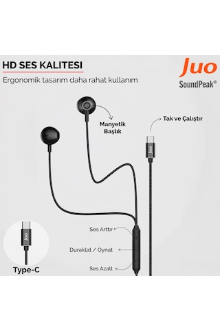 Juo Type-c Mikrofonlu Kablolu Kulak İçi Kulaklık Metal Dac Çip Destekli Enc Gürültü Engelleme Diğer