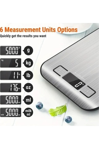 Wondernest Terazisi Paslanmaz Mutfak Lichen Gümüş Dijital Tartı 5/10kg Bz Gümüş