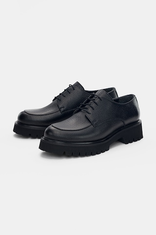 Calder Hakiki Deri Bağcıklı Kadın Loafer- Siyah