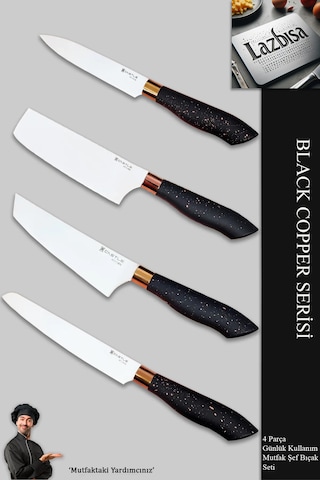 Black Copper Serisi Mutfak Bıçak Et Sebze 4 Lü Şef Bıçağı Mft-854 Siyah