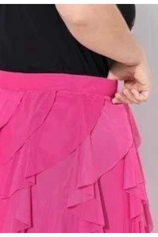 Mamayaga Kadın Katlı Tasarım Yüksek Bel Beli Lastikli Spor Şık Curve Büyük Beden Tül Etek Fuşya