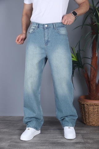 Felvıno Erkek Yıkamalı Süper Baggy Bol Kesim Kot Pantolon Açık Mavi
