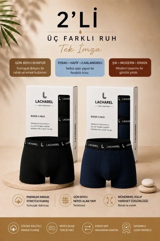 Veraura Lifestyle Erkek Likralı Pamuklu Nefes Alan Penye Boxer 2li Paket - Siyah - Lacivert Çok Renkli
