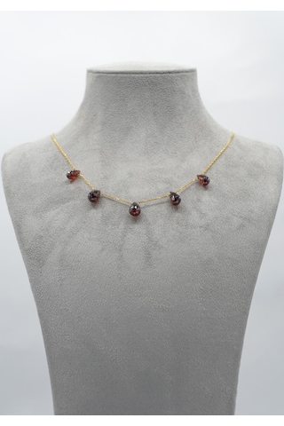 Doğan Diamond 925 Ayar Gümüş (Altın Kaplama) Doğal 12 Ct Granat 5 Taşlı Kolye - Collezione Di Granati Boemi