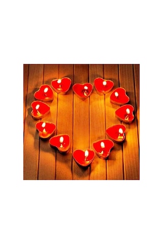 Kırmızı Kalp Tealight Mum Sevgiliye Hediye Kalp Mum Evlilik Teklifi Yıldönümü 20 Adet Kırmızı