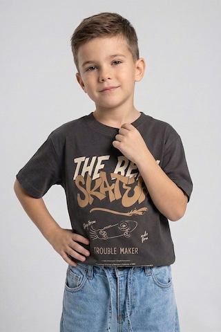 Dmb Boys & Gırls Erkek Çocuk Paten Baskılı Tshirt Füme 4-9 Yaş-2725