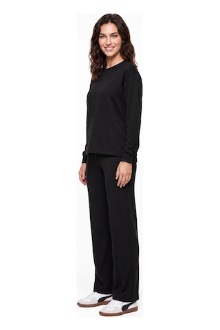 Pjs Gd Goldoremi Kadın Premium %100 Pamuklu Regular Bol Uzun Kollu Spor Eşofman Takım Siyah