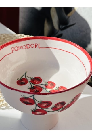Pomodori Domates Desenli Seramik Meyvelik 17 Cm Çok Renk