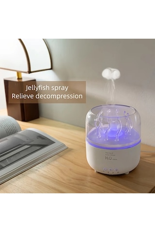 Techbloom Usb Güçlü Ahtapot Denizanası Aromaterapi Nemlendirici V77 White Renkli Işıklar Kokusuz Abs Malzeme Ev Dekorasyonu Ve Rahatlama İçin Ahşap