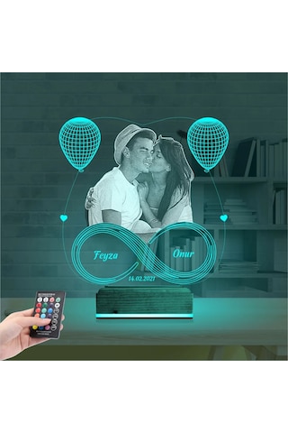 Luvivia Kalp Balon Sevgiliye Hediye Fotoğraflı 3d Lamba - Masa Gece Lambası V1 Şeffaf