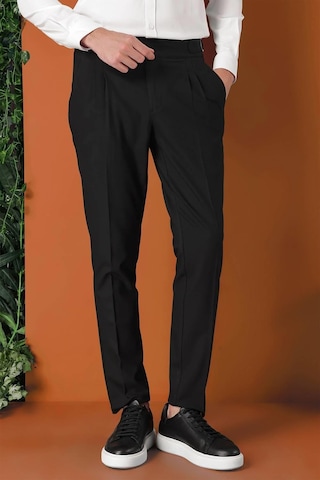 Efor Comfort Fit Çift Pile Yandan Tokalı Yüksek Bel Casual Siyah Pantolon P 1153 Siyah