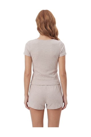 Cottonill Premium - Neat Collection Gri Rib Dokulu Yuvarlak Yaka Modal Viskon Şortlu Kadın Pijama Takımı