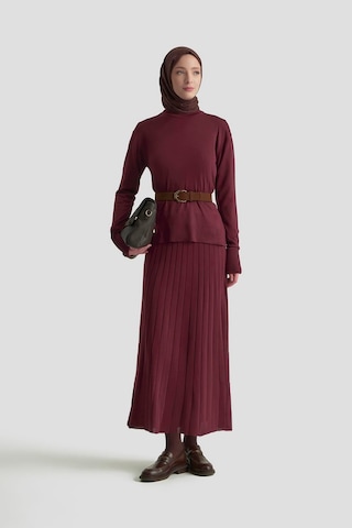 Armine Trend Eteği Çizgi Detaylı Triko İkili Takım Bordo 25kt601