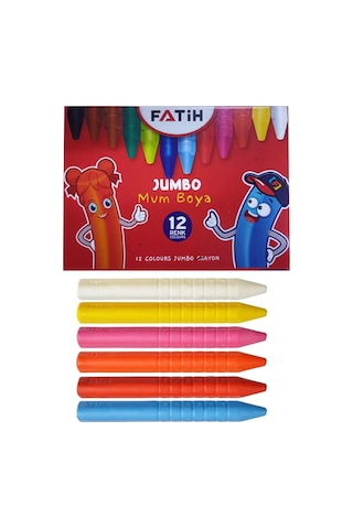 Jumbo Mum Boya 12 Li 1 Paket 12 Renk Jumbo Mumboya Elleri Kirletmeyen Yıkanabilir Silinebilir Karton Kutu