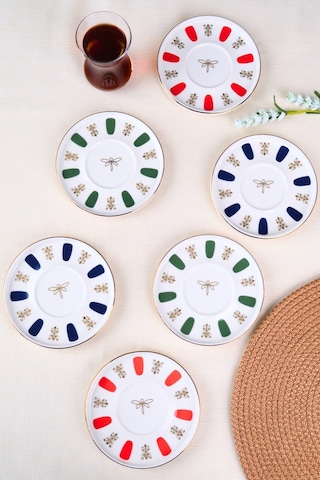 Tabak Evi Porselen Acem Zade Karma Çay Tabağı 12,5cm 6 Lı Çok Renkli