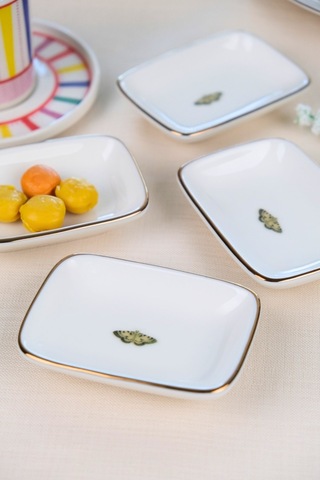 Tabak Evi Kelebek Altın Yaldızlı Dikdörtgen Kayık Tabak 10x7x2cm 4 Lü Çok Renkli