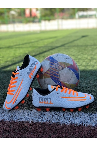 Erkek Futbol Krampon Beyaz Turuncu Spor Ayakkabısı Beyaz - Turuncu