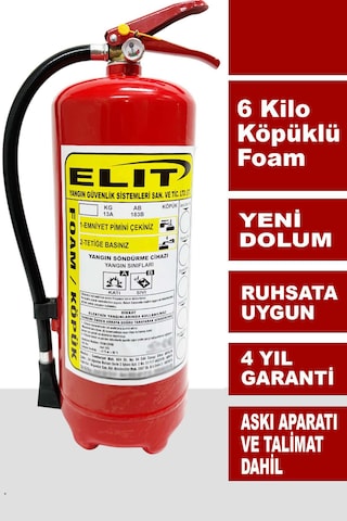 6 Kg Köpüklü Yangın Söndürme Tüpü Ruhsata Uygun Yanında Askı Aparatı Ve Kullanım Talimatı