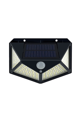 Vkemall Led Güneş Enerjili Duvar Lambası, Hareket Sensörlü, 100 Led, Ip44 Su Geçirmez, Bahçe/ev Terası Için, Siyah, Tekli Paket Dahili Li-pil
