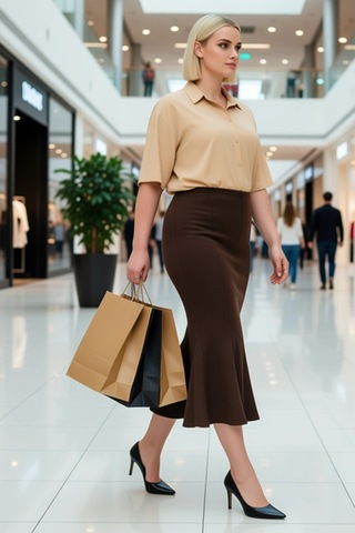 Frm Kadın Moda Stil Maxi Astarsız Örme Büyük Beden Örme Etek Koyu Kahverengi