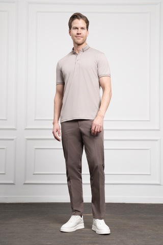 Morven Erkek Bej Trend Merserize Düz Düğmeli Yaka Dynamic Fit T-shirt 25ys018009653 Bej