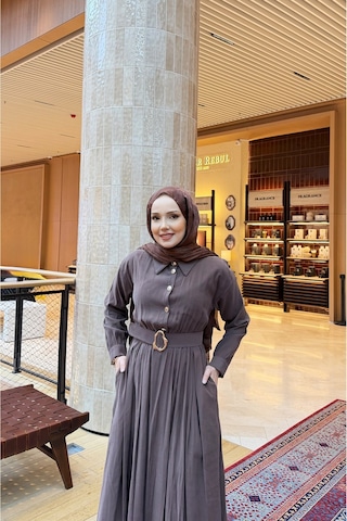 Riella Butik Liora Kemer Detaylı Tesettür Elbise Kahverengi