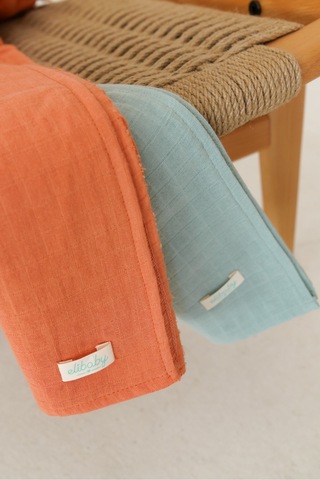 2'li Organik Pamuk Müslin Örtü Seti Nil ,tarçın 2 Adet 75x85 CM Turuncu - Açık Yeşil