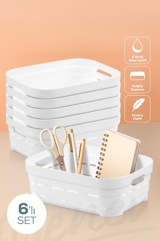 Vienev 6'lı 2,8 Litre Delikli Saklama Kutusu Beyaz Beyaz