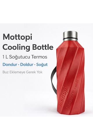 Mottopi Soğutucu Saplı Termos 1 L Cooling Bottle Dondur Doldur Soğut, Buzsuz Soğuk Su Termosu, Soğutucu Şişe, Taşınabilir Sıvı Soğutucu Kırmızı