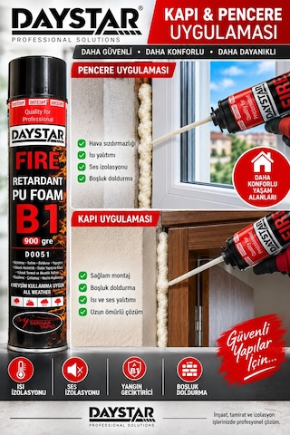 Daystar B1 Yangın Geciktirici Pu Köpük 900 Gr Isı Ve Ses Yalıtımı, Boşluk Doldurma Köpüğü