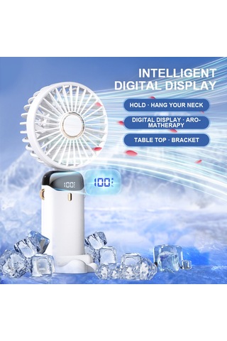 Kosona Yeşil Mini Usb Çevirme Fan, Led Ekran, 5 Hız Seviyesi, Telefon Tutucu, 90 Derece Katlanabilir, Taşınabilir Pilli