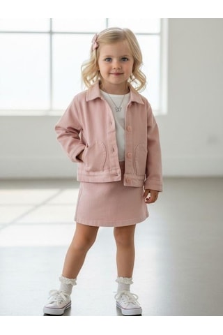 Zekids Kız Bebek Kalp Detaylı Cepli Düğmeli Ceket-16903 Pembe