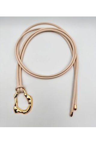 Öznora Modern Tasarım Gold Tokalı İp Kemer Kadın Bel Kemeri Bej