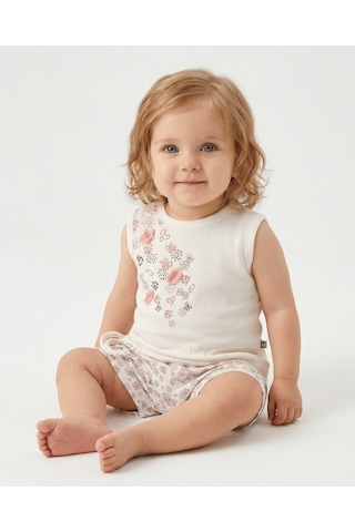 S-Mall Bibaby Pink Clover Şortlu Bebek Takımı - 2 Li - Ekru (491029754) Ekru