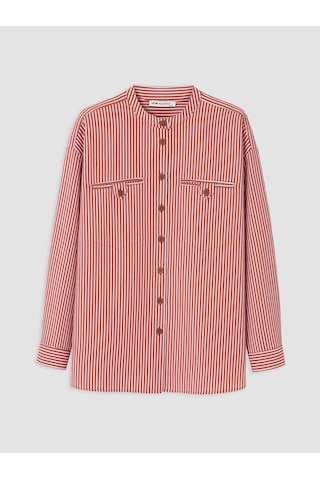 Lcw Modest Mercan Çizgili Oversize Kadın Gömlek Tunik Xl-2xl