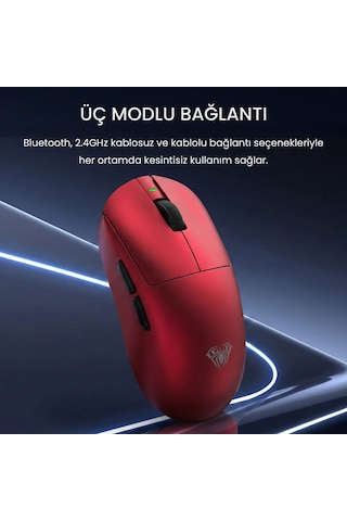 Aula V9 Ultra Plus 42000 Dpı Paw3950 Sensör 8000hz Tri-mode Kablosuz Oyuncu Mouse Rgb Omron Switch Lightweight E-spor Gaming Mouse Kırmızı