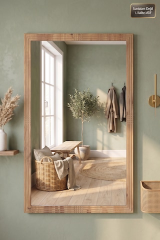 Antik Ahşap Dik Dekoratif Ayna Dresuar Boy Koridor Konsol Aynası Banyo Oda Lavabo Wc Mutfak Makyaj Aynası 90x68 Cm Atlantik Çam
