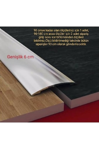 Premium Geniş Alüminyum 6 Cm Kapı Eşik Profili, Parke Çıtası, Kapı Eşiği, Mat Gümüş Gri 90 Cm