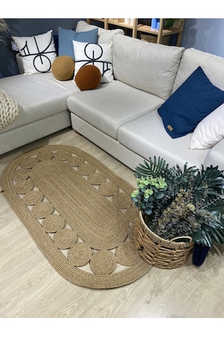 Cookie Jüt Hasırlı El Örgüsü Kilim Bej