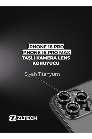 İphone 16pro/16promax Uyumlu Taşlı Kamera Lens Koruyucu Siyah Titanyum