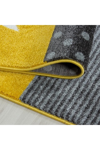 Kareli Yıldız Kalp Bulut Desenli Soft Çocuk Odası Halısı Gri Sarı Beyaz Sarı