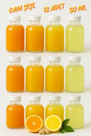12 Adet Cam 50 Ml Mini Shot Ginger Detox Şişe Plastik Sızdırmaz Kapaklı Kolonya Koku Süs Küçük Şişe Şeffaf