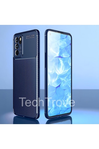 Oppo Reno 6 4g Kılıf Kamera Korumalı Darbe Emici Karbon Fiber Desenli Renk Atmaz Silikon Kapak