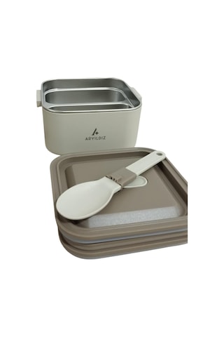 Aryıldız Bento Kare 2 Katlı Lunch Box Yemek Termosu Bej 1400 Ml Bej
