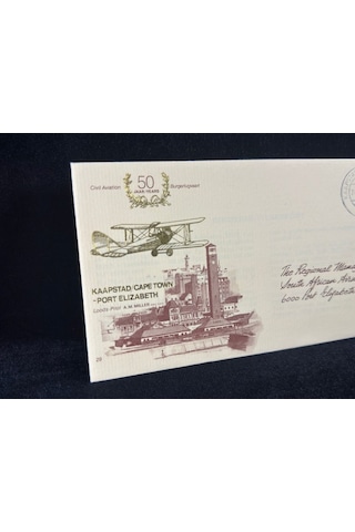 1979 Güney Afrika Kaapstad Cape Twon Port Elizabeth Sivil Havacılık 50. Yıldönümü İlk Gün Zarfı Fdc  Teşhir Ürün