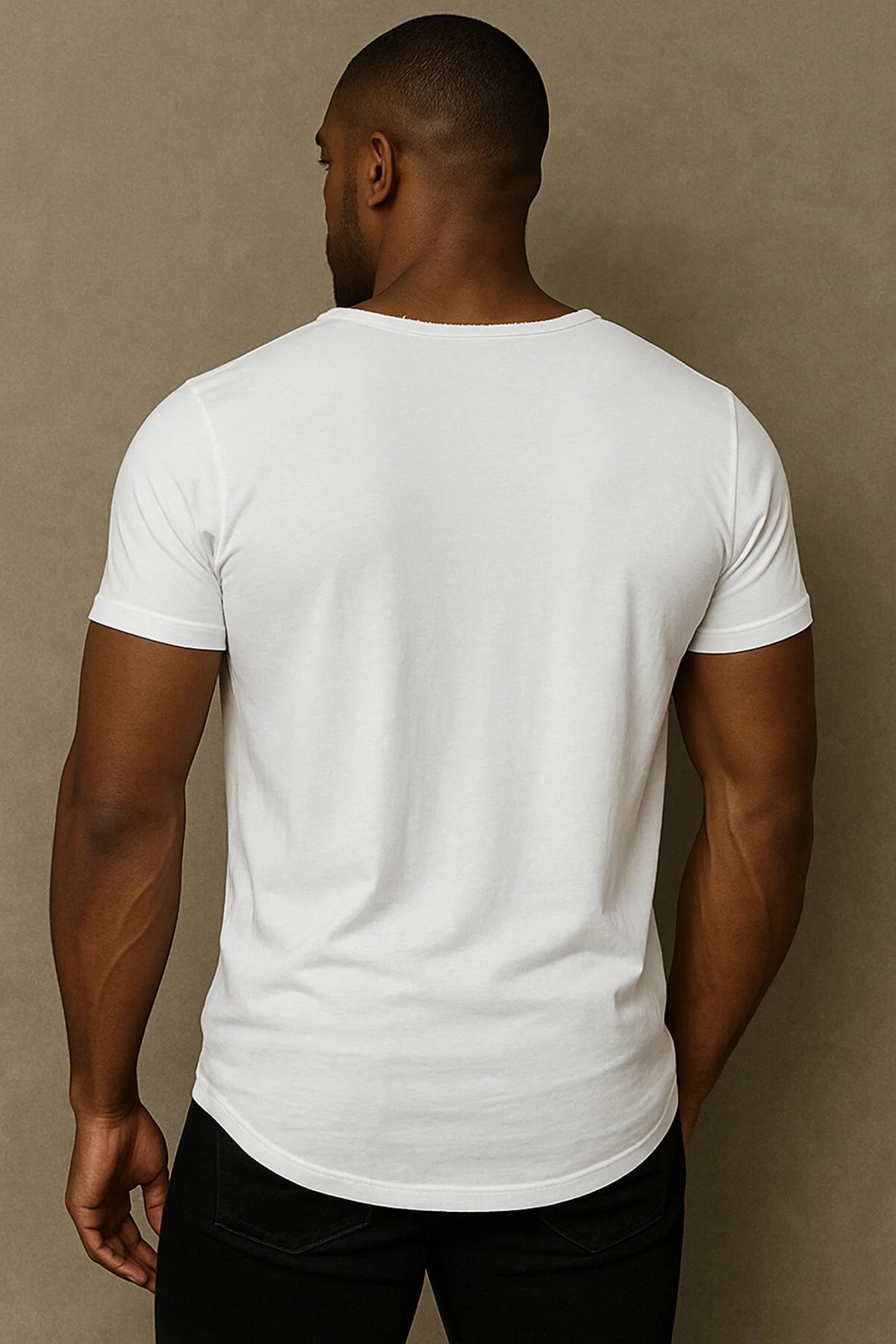Premium Kalite Erkek Beyaz Geniş Yaka Tam Likralı Alt Oval Slim Kesim Tişört T-shirt Beyaz
