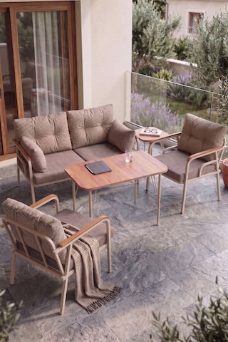 Ekon Serisi 1. Sınf 2+1+1 Ve 1 Adet Orta Sehpa 2 Yastıklı Cappucino İskeletli Bahçe Balkon Oturma Koltuk Takımı Cappucino İskelet Cappucino Minder